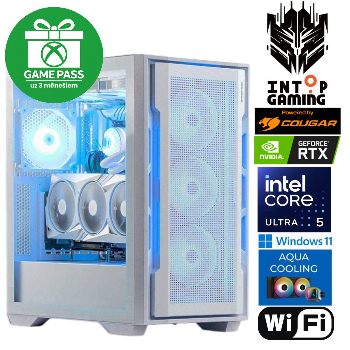 INTOP AQUA Ultra 5 225F 16GB 1TB SSD RTX5060Ti 8GB WiFi WIN11 POWERED BY COUGAR