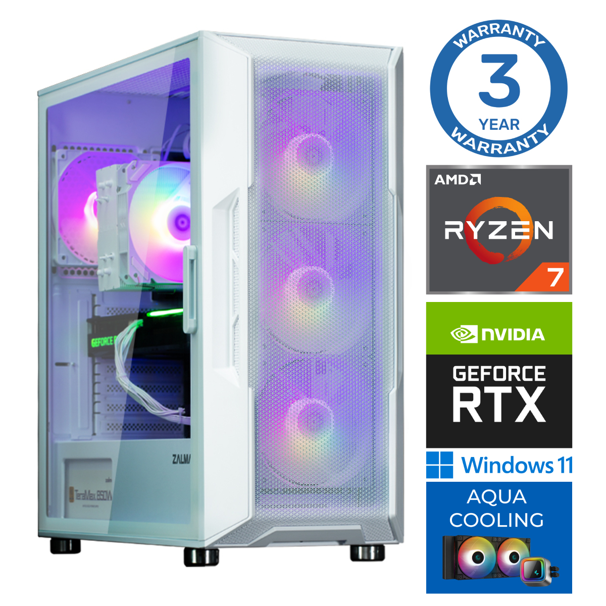 INTOP AQUA Ryzen 7 7700X, 32GB DDR5, 2TB M.2 NVMe SSD, RTX 5050 8GB, WIN11